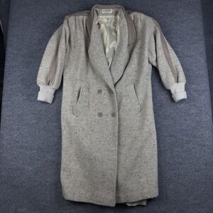 Vintage Concept Coat Womens 13 Beige Wool Tweed Long Overcoat Made USA 80s